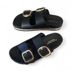 Cristina Francini Women’s Leather Double Adjustable Buckle Strap Sandals 7.5